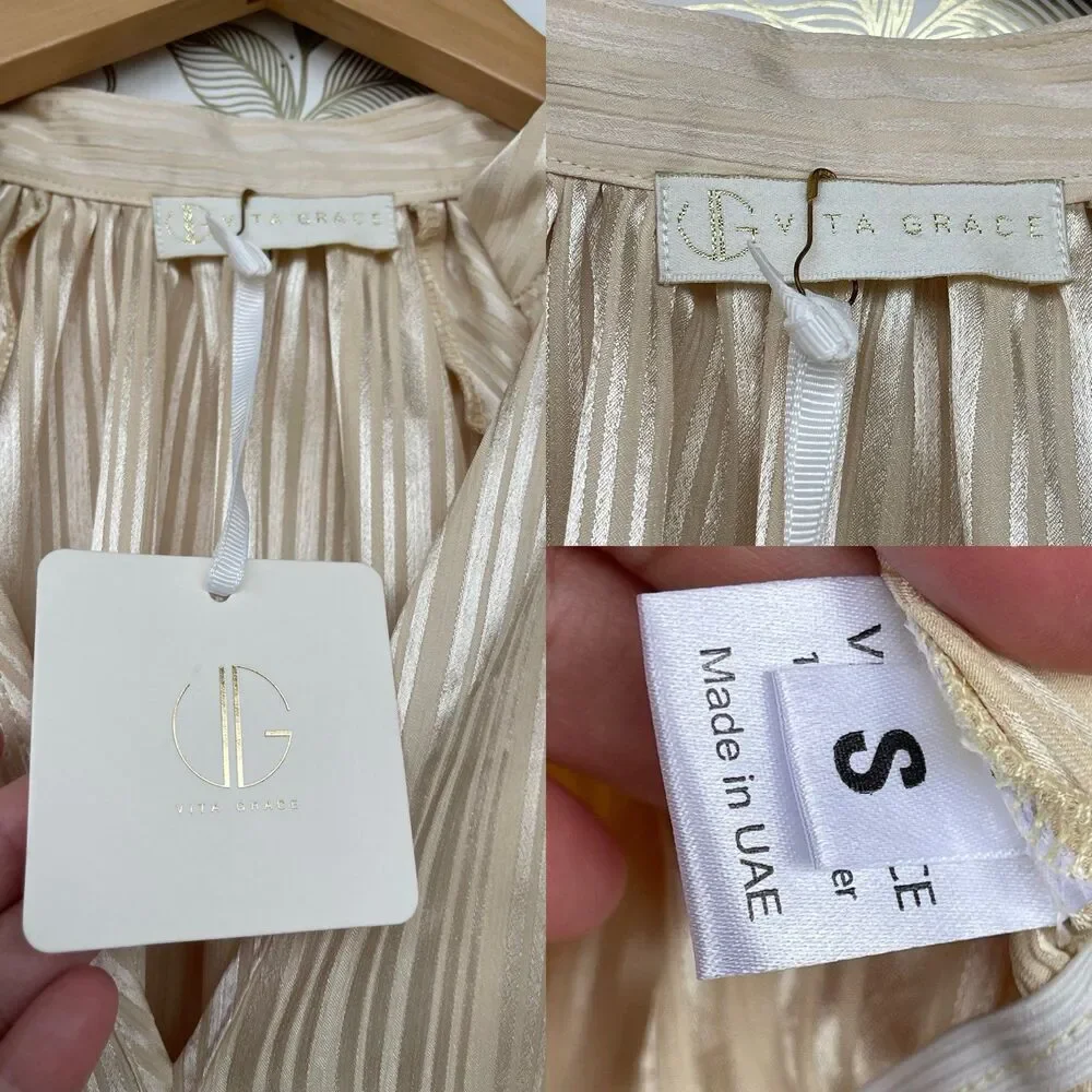 NWT Vita Grace Satin Peplum Top & Asymmetric Skirt Set S/M Champagne Luxury